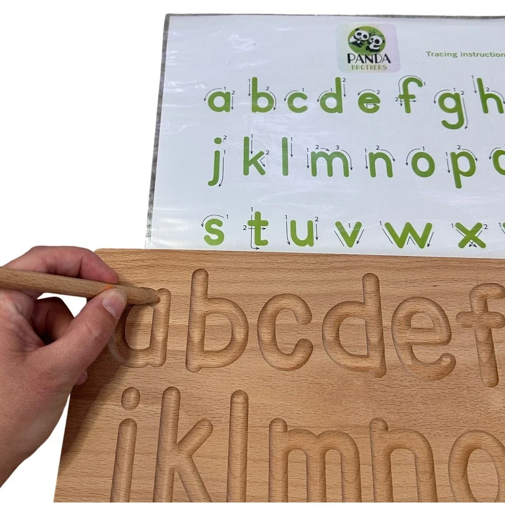 Panda Brothers Wooden Alphabet Tracing Board Double Sided Montessori Toy Stylus